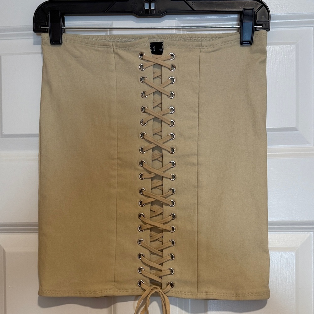 Lioness Beige Lace-Up Mini Skirt